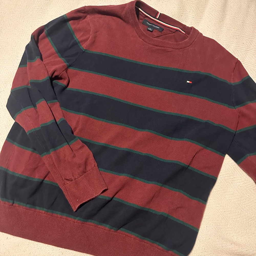 Tommy Hilfiger Men's Crewneck Sweater - Red, Black, and Green